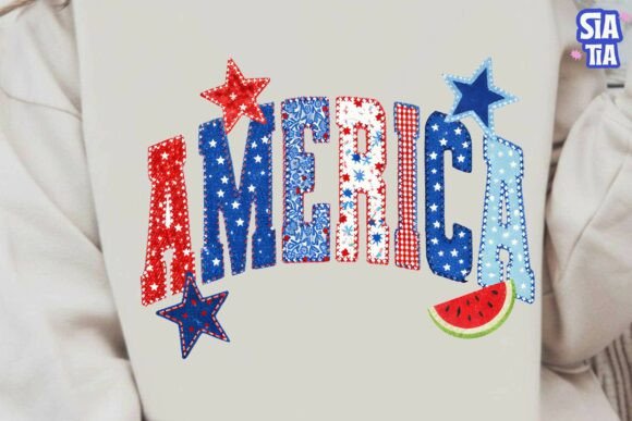 America Patriotic Faux Embroidery PNG
