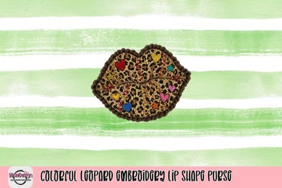 Colorful Leopard Embroidery Lip Shape Purse