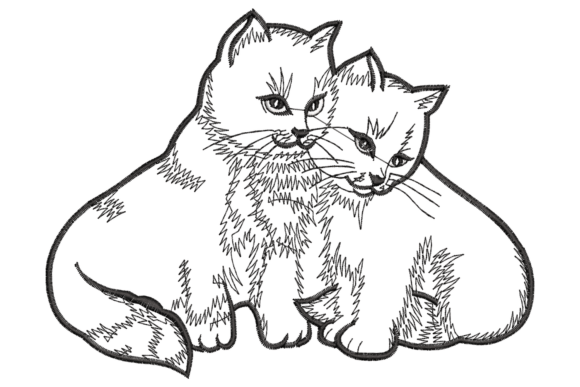 Cute Two Cats Embroidery Design