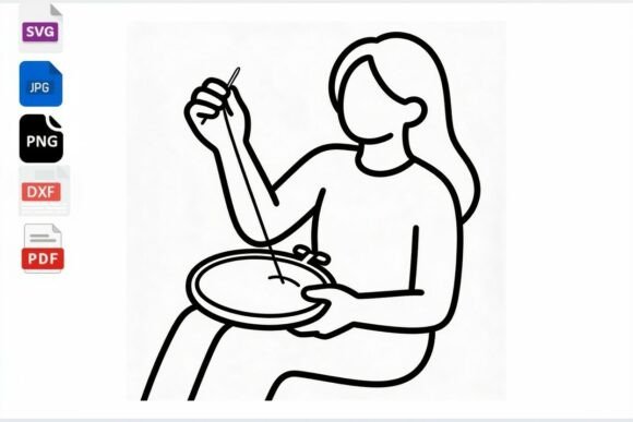 Embroidery Hoop Woman Line Art SVG