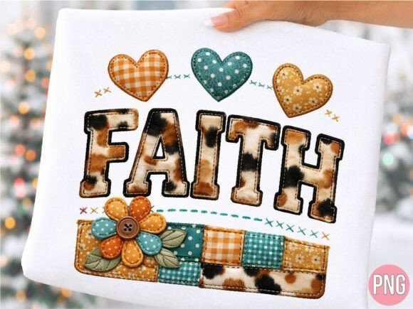 Faith Faux Embroidery Patchwork PNG