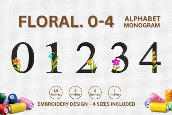 Floral Embroidery Letter Designs 0-4