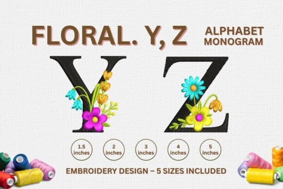 Floral Embroidery Letters Y, Z