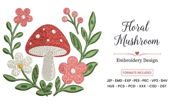 Floral Mushroom Garden Embroidery Design