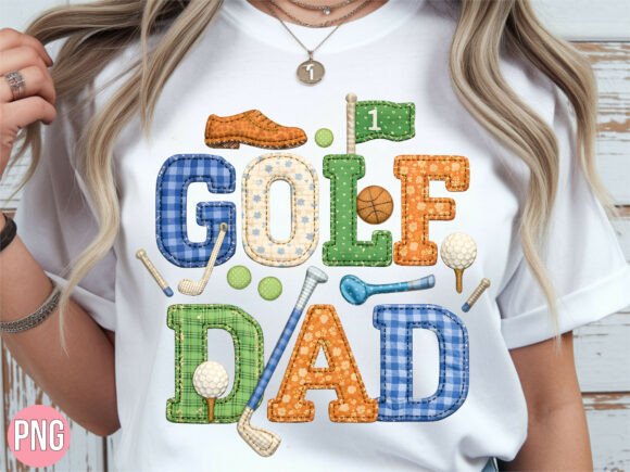 Golf Dad Faux Embroidery Patchwork PNG