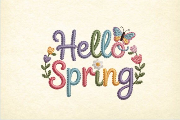 Hello Spring Crochet Yarn Embroidery PNG