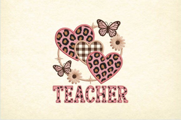 Leopard Heart Teacher Embroidery Style