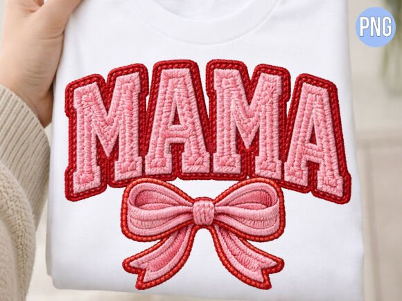 Mama Pink Coquette Bow Embroidery PNG