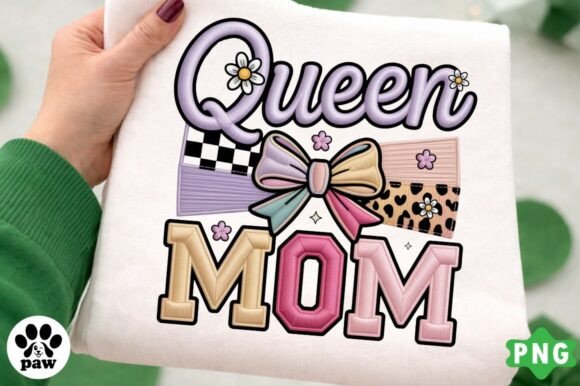 Queen Mom Faux Yarn Embroidery PNG