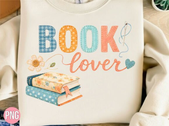 Retro Book Lover Embroidery Quilt PNG