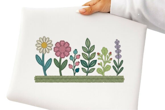 Wildflower Line Art Embroidery PNG
